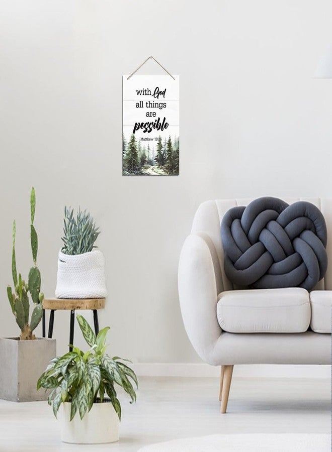 XQLSR Christian Decor, Rustic Hanging Wood Plaque Sign, Christian Wall Hanging Decoration, Home Decor, Scripture Wall Art, Religious Gifts, Matthew 19:26 Sign, With God All Things Are Possible Sign - Image 5